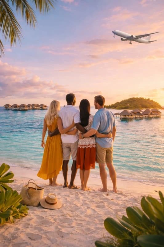 Friends enjoying a tropical island holiday together