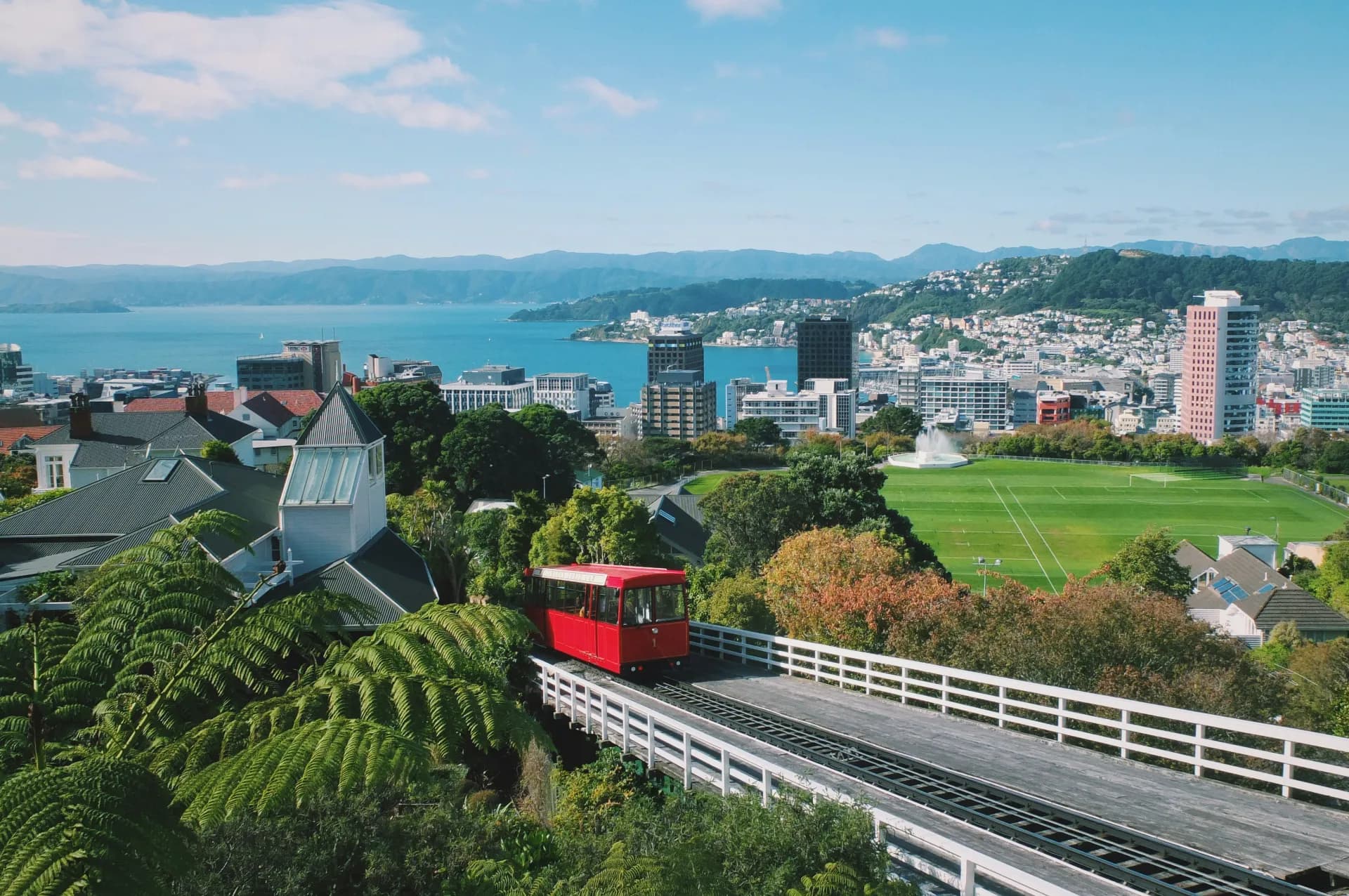 Wellington harbour and cable car