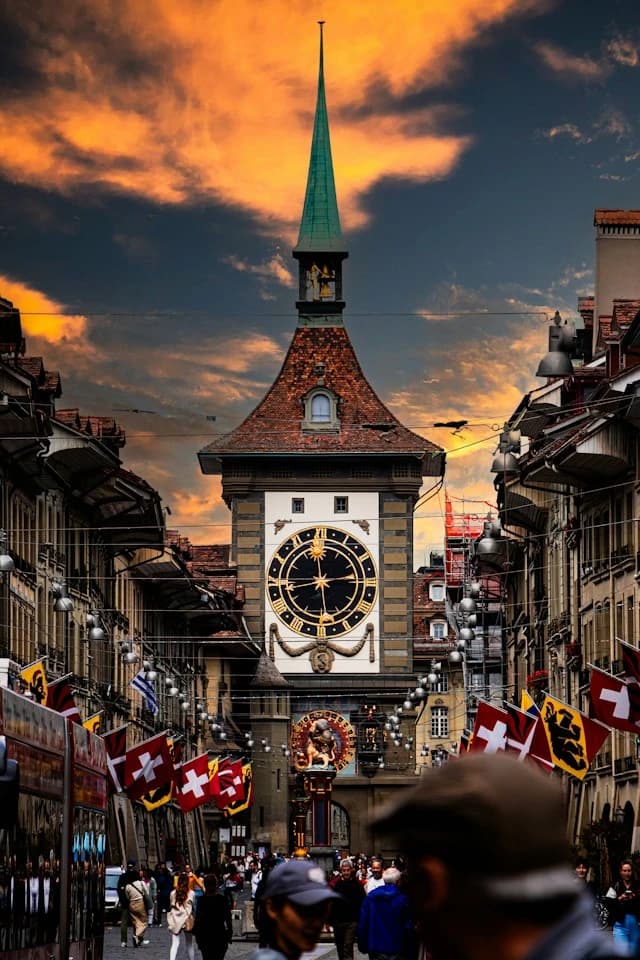 The Zytglogge clock tower with the Bern