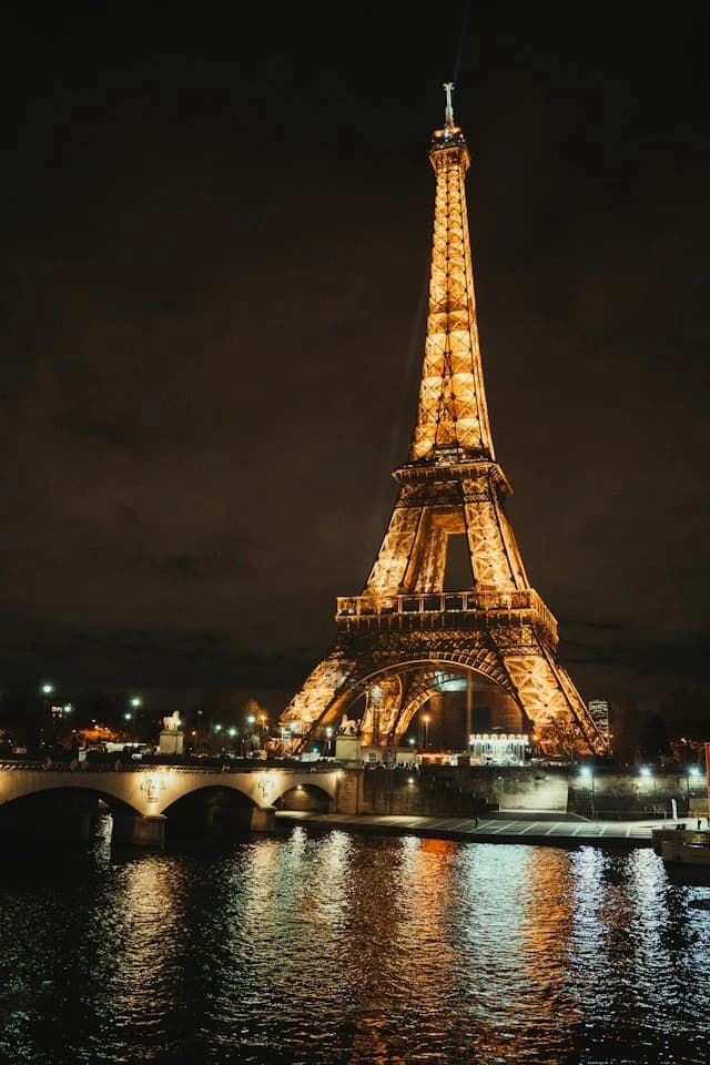 Eiffel Tower lit at night