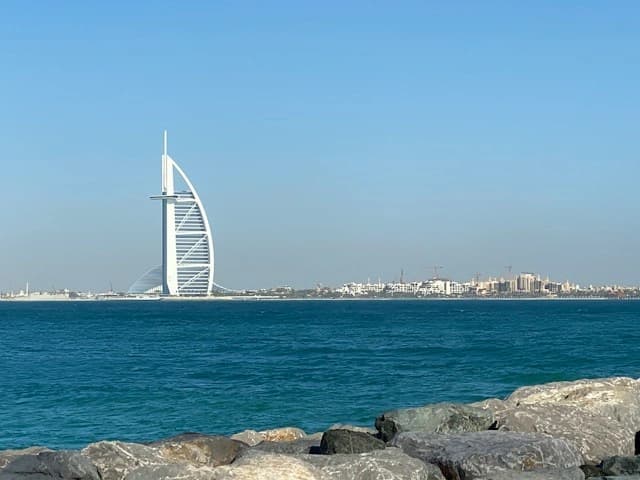 Burj Al Arab seen from Jumeirah public beach turquoise water