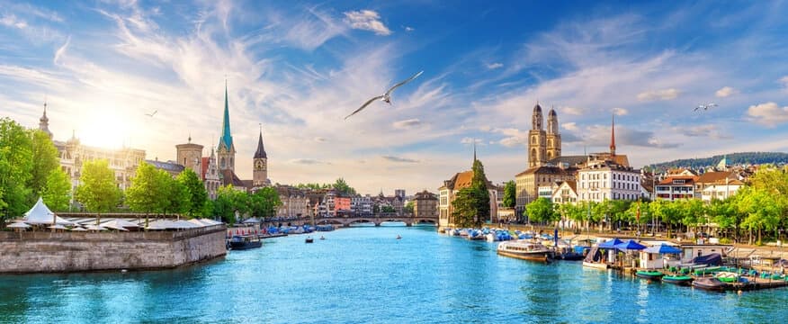 Zurich old town with lake view